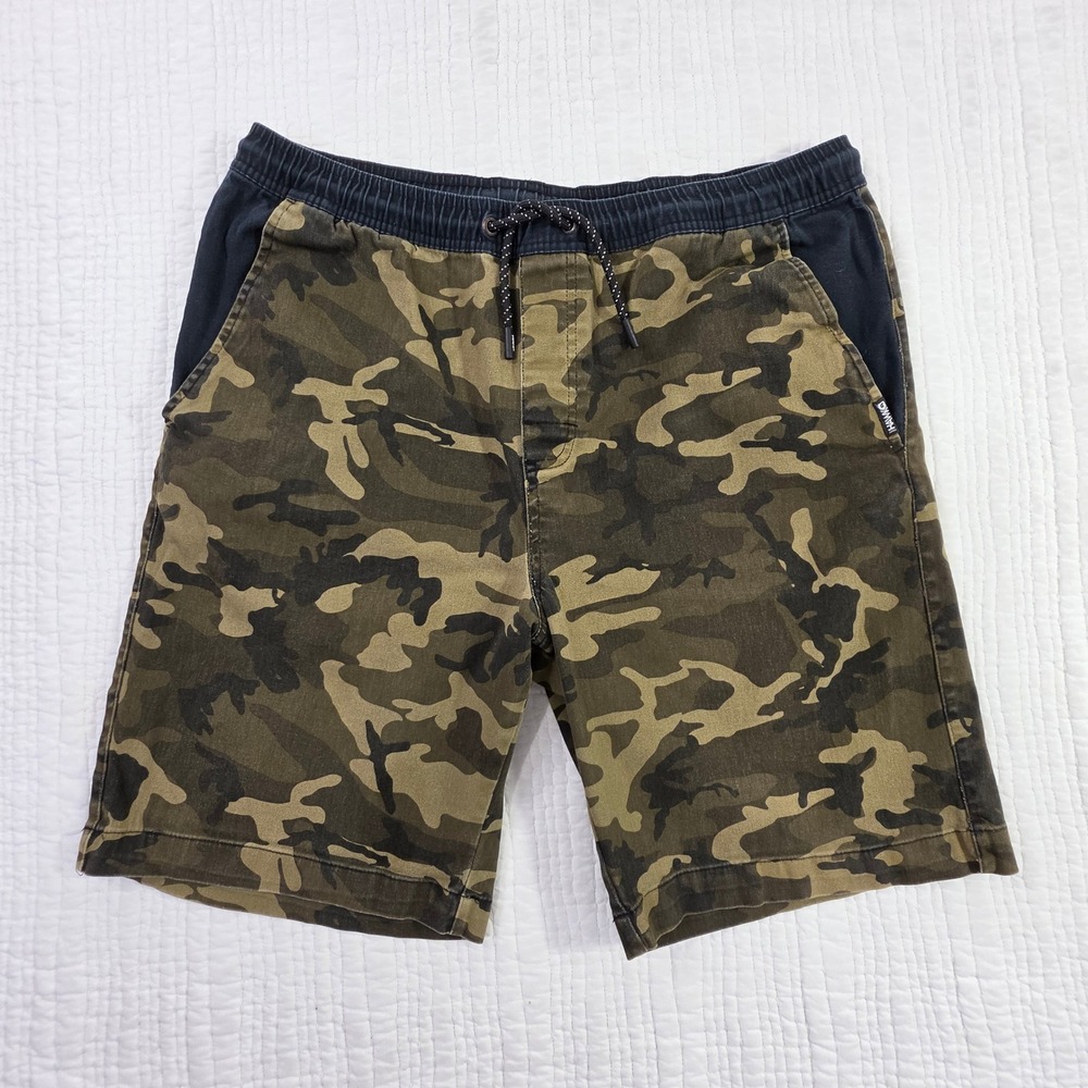 Tony Hawk Mens Camo Shorts Green Brown Elastic Waist Drawstring HM51761 Size L